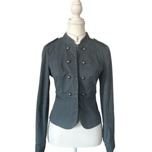 Y2K “Halogen” Grey/Blue Napoleon Style Button Long Sleeve Jacket